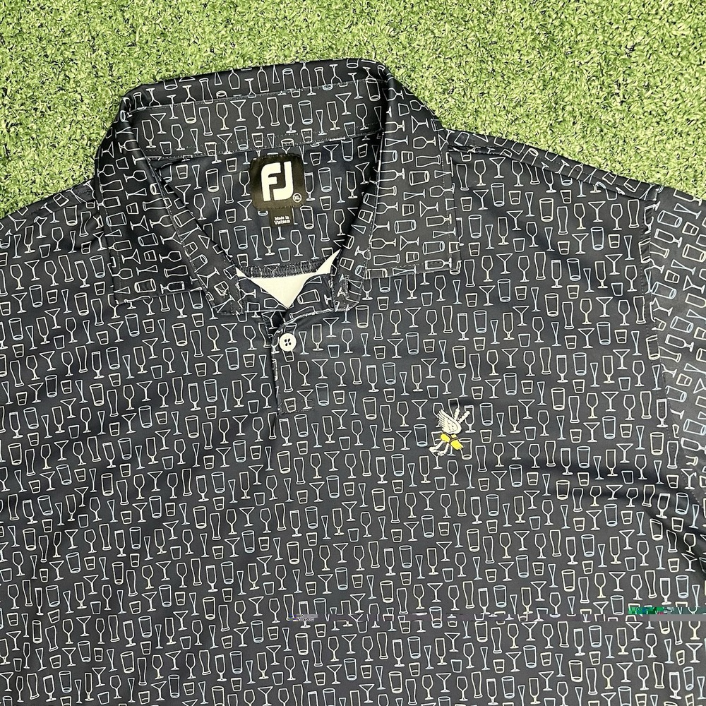 FootJoy Winged Foot Golf Mens XL ProDry All Over Print Golf Polo Navy Blue